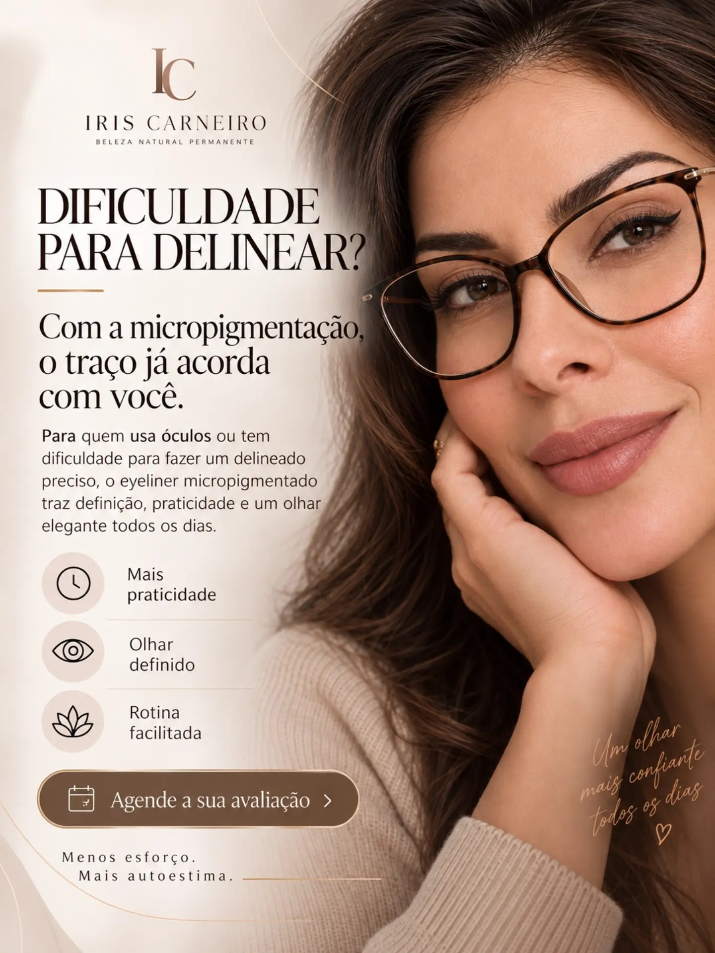 Imagem editorial sobre a praticidade do eyeliner micropigmentado